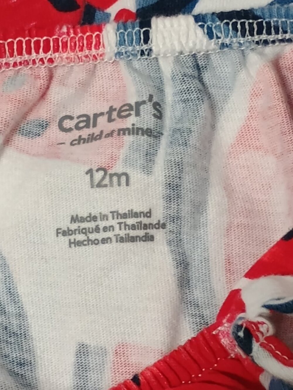 Carter’s Baby Girl 12M Watermelon Romper Red White Blue Cotton Summer One Piece - Picture 5 of 6